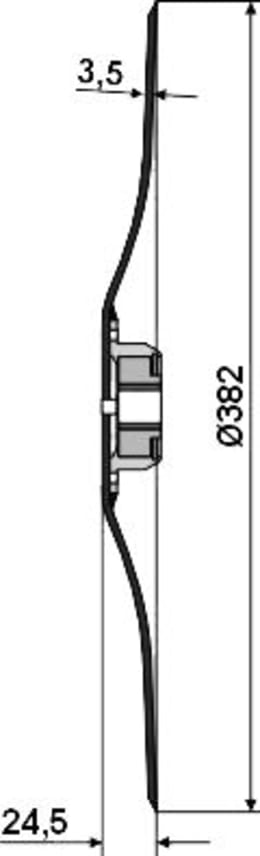 Technische Zeichnung: NIAUX 200 Säscheibe 382 x 3,5 mm, gewölbt, glatt, für Sämaschine Väderstad
