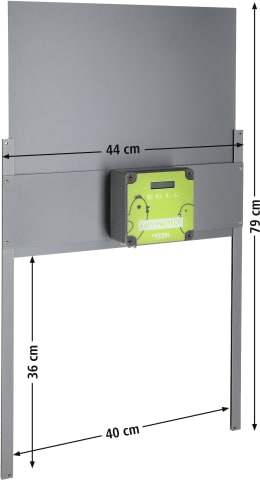 Technische Zeichnung: KERBL Hühnerklappe Easy Protect 40 x 36 cm Set mit Steuerung und Schienen für Geflügelställe, grau