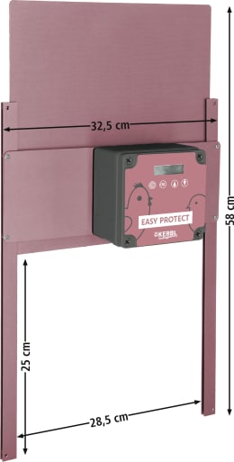 Technische Zeichnung: KERBL Hühnerklappe Easy Protect 28,5 x 25 cm Set mit Steuerung und Schienen für Geflügelställe, rosé