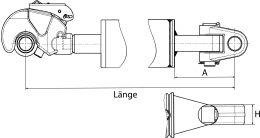 Technische Zeichnung: Hydraulischer Oberlenker Kat. 3/3 (32 mm), Länge 700 – 920 mm, mit Fanghaken und Gabelgelenk