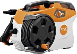Produktbild: STIHL Akku-Hochdruckreiniger REA 100 Plus in Orange-Weiß mit Schlauchtrommel und Spritzpistole