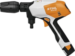 Produktbild: STIHL Akku-Niederdruckreiniger RCA 20 in Orange-Weiß-Schwarz mit Pistolengriff und Sprühdüse