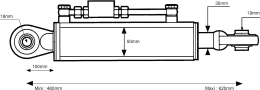 Technische Zeichnung: Hydraulischer Oberlenker Kat. 1 Länge 460 – 620 mm, mit beidseitigem Kugelgelenk