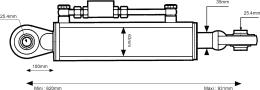 Technische Zeichnung: Hydraulischer Oberlenker Kat. 2 Länge 620 – 931 mm, mit beidseitigem Kugelgelenk