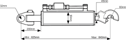 Technische Zeichnung: Hydraulischer Oberlenker Kat. 3 Länge 625 – 831 mm, mit Fanghaken und Gabelgelenk