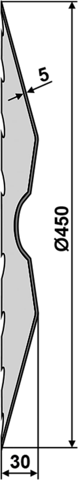 Technische Zeichnung: NIAUX 200 Eggenscheibe 450 x 5 mm, LK 105 mm, gerade, gezahnt, für Väderstad