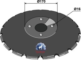 Technische Zeichnung: NIAUX 200 Eggenscheibe 450 x 5 mm, LK 105 mm, gerade, gezahnt, für Väderstad