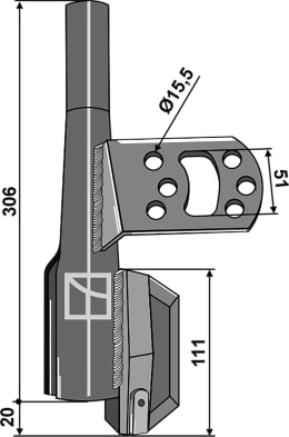 Technische Zeichnung: Industriehof® Saatrohr links/rechts Länge 326 mm für Sämaschine Väderstad