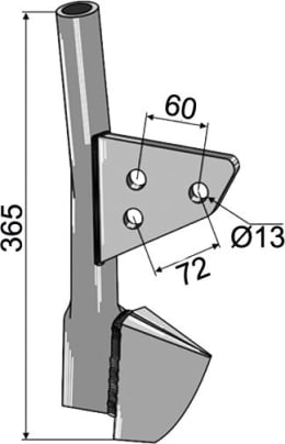 Technische Zeichnung: Industriehof® Saatrohr Front Länge 365 mm für Sämaschine Rabe, Vogel & Noot