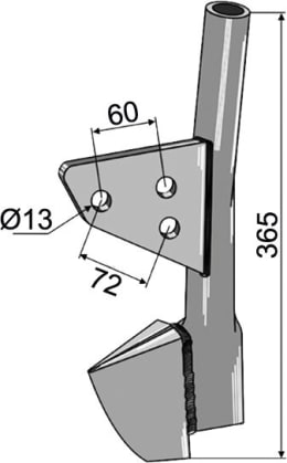 Technische Zeichnung: Industriehof® Saatrohr hinten Länge 365 mm für Sämaschine Rabe, Vogel & Noot