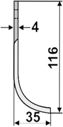 Technische Zeichnung: Industriehof® Fräsmesser links/rechts 116 x 40 x 4 mm, Bohrung 6,5 mm, für Agria