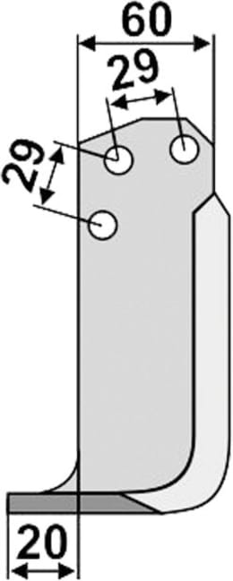 Technische Zeichnung: Industriehof® Fräsmesser links/rechts 170 x 95 x 6 mm, Bohrung 10,5 mm, für Agria