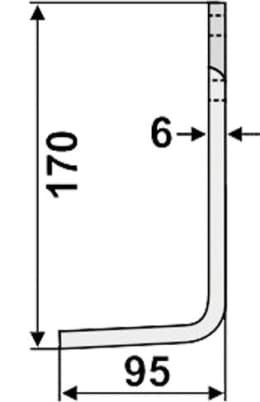 Technische Zeichnung: Industriehof® Fräsmesser links/rechts 170 x 95 x 6 mm, Bohrung 10,5 mm, für Agria