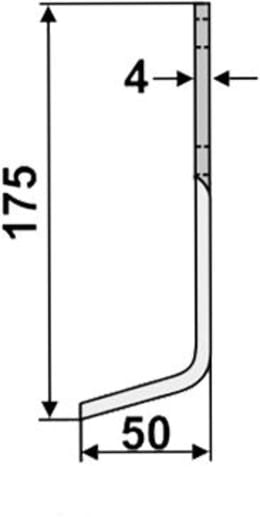 Technische Zeichnung: Industriehof® Fräsmesser links/rechts 175 x 50 x 4 mm, Bohrung 9 mm, für Agria