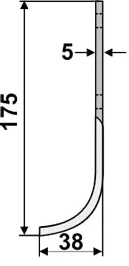 Technische Zeichnung: Industriehof® Fräsmesser links/rechts 175 x 38 x 5 mm, Bohrung 8,5 mm, für Adriatica