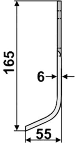 Technische Zeichnung: Industriehof® Fräsmesser links/rechts 165 x 25 x 6 mm, Bohrung 9 mm, für B.C.S. Grillo, Iseki, S.E.P.