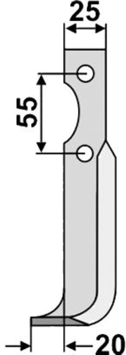 Technische Zeichnung: Industriehof® Fräsmesser links/rechts 185 x 25 x 6 mm, Bohrung 9 mm, für B.C.S.