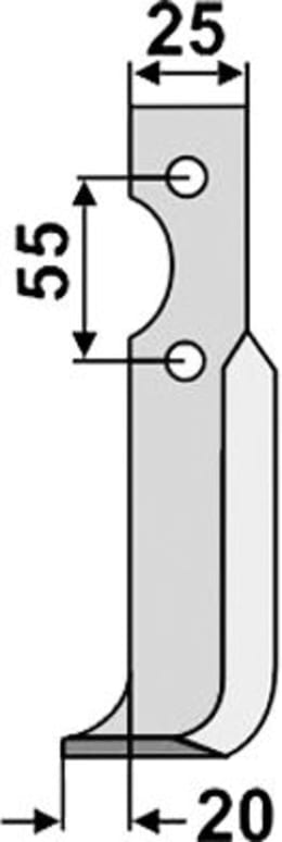 Technische Zeichnung: Industriehof® Fräsmesser links/rechts 165 x 25 x 6 mm, Bohrung 9 mm, für B.C.S. Grillo, Iseki, S.E.P.