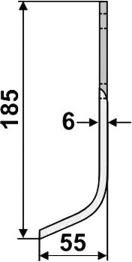 Technische Zeichnung: Industriehof® Fräsmesser links/rechts 185 x 25 x 6 mm, Bohrung 9 mm, für B.C.S.