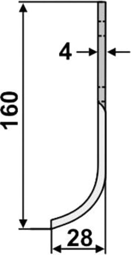 Technische Zeichnung: Industriehof® Fräsmesser links/rechts 160 x 28 x 4 mm, Bohrung 9 mm, für Agria, Schneider