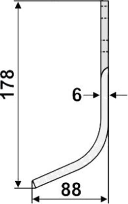 Technische Zeichnung: Industriehof® Fräsmesser links/rechts 178 x 50 x 6 mm, Bohrung 12,5 mm, für Carraro Antonio