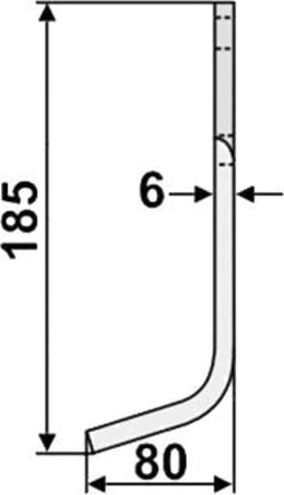 Technische Zeichnung: Industriehof® Fräsmesser links/rechts 185 x 40 x 6 mm, Bohrung 10,5 mm, für Goldoni