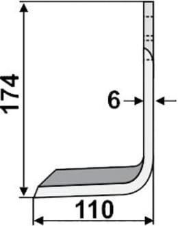 Technische Zeichnung: Industriehof® Fräsmesser links/rechts 174 x 60 x 6 mm, Bohrung 12,5 mm, gewinkelt, für Celli