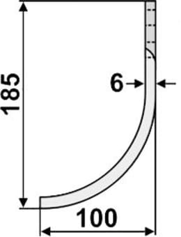 Technische Zeichnung: Industriehof® Fräsmesser links/rechts 185 x 100 x 6 mm, Bohrung 12 mm, für Agria