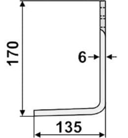 Technische Zeichnung: Industriehof® Fräsmesser links/rechts 170 x 75 x 6 mm, Bohrung 11,5 mm, für Kuhn