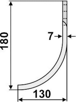 Technische Zeichnung: Industriehof® Fräsmesser links/rechts 180 x 130 x 7 mm, Bohrung 12,5 mm, für Agritalia, Carraro