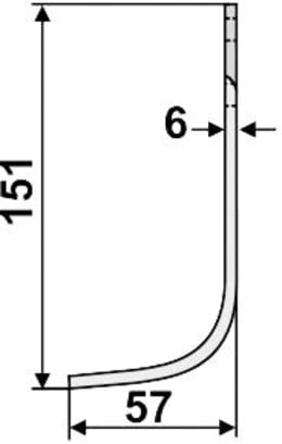 Technische Zeichnung: Industriehof® Fräsmesser links/rechts 151 x 57 x 6 mm, Bohrung 10,5 mm, für Badalini