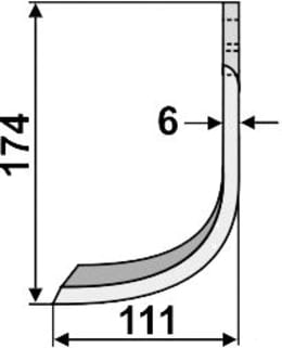 Technische Zeichnung: Industriehof® Fräsmesser links/rechts 174 x 60 x 6 mm, Bohrung 12,5 mm, gebogen, für Celli