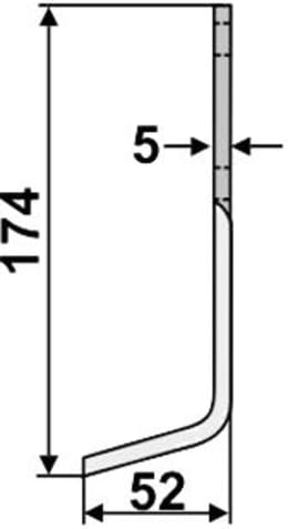 Technische Zeichnung: Industriehof® Fräsmesser links/rechts 174 x 52 x 5 mm, Bohrung 9 mm, für Barbieri