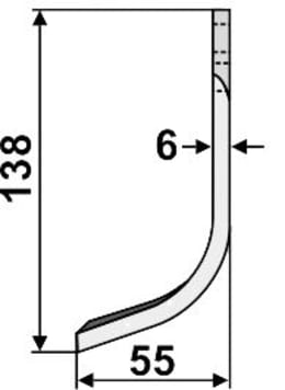 Technische Zeichnung: Industriehof® Fräsmesser links/rechts 138 x 55 x 6 mm, Bohrung 10,5 mm, für Badalini