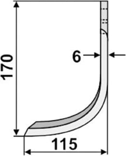 Technische Zeichnung: Industriehof® Fräsmesser links/rechts 170 x 60 x 6 mm, Bohrung 12,5 mm, für Sicma