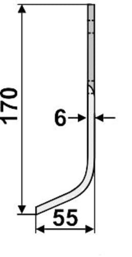 Technische Zeichnung: Industriehof® Fräsmesser links/rechts 170 x 30 x 6 mm, Bohrung 8,5 mm, für B.C.S.