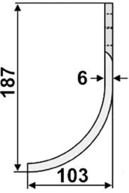 Technische Zeichnung: Industriehof® Fräsmesser links/rechts 187 x 60 x 6 mm, Bohrung 12,5 mm, für Goldoni