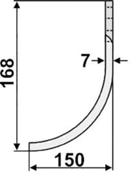 Technische Zeichnung: Industriehof® Fräsmesser links/rechts 168 x 70 x 7 mm, Bohrung 12,5 mm, gebogen, für Muratori