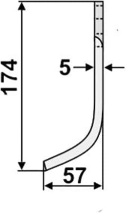 Technische Zeichnung: Industriehof® Fräsmesser links/rechts 174 x 60 x 5 mm, Bohrung 10,5 mm, für Maschio