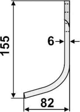 Technische Zeichnung: Industriehof® Fräsmesser links/rechts 155 x 82 x 6 mm, Bohrung 10,5 mm, für Bertolini