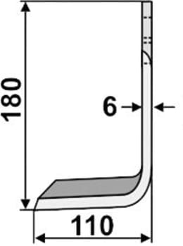 Technische Zeichnung: Industriehof® Fräsmesser links/rechts 180 x 60 x 6 mm, Bohrung 12,5 mm, für Muratori, Sovema