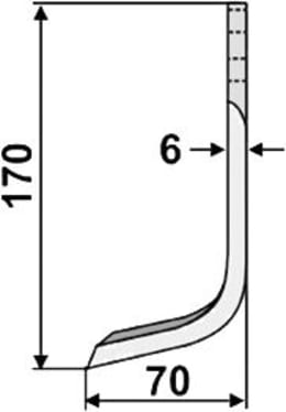 Technische Zeichnung: Industriehof® Fräsmesser links/rechts 170 x 50 x 6 mm, Bohrung 10,5 mm, für Nibbi Bruno