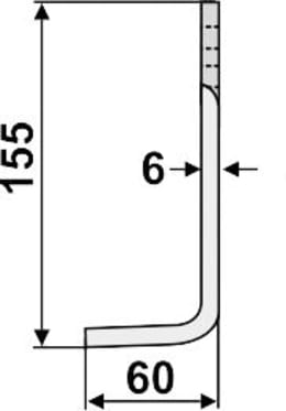 Technische Zeichnung: Industriehof® Fräsmesser links/rechts 155 x 60 x 6 mm, Bohrung 12,5 mm, für Breviglieri