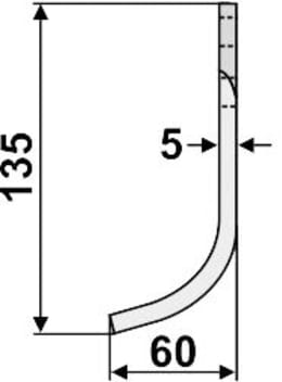 Technische Zeichnung: Industriehof® Fräsmesser links/rechts 135 x 60 x 5 mm, Bohrung 8,5 mm, für Agria