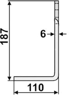 Technische Zeichnung: Industriehof® Fräsmesser links/rechts 187 x 70 x 6 mm, Bohrung 12,5 mm, für Maschio
