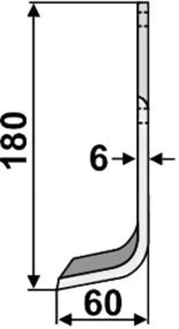 Technische Zeichnung: Industriehof® Fräsmesser links/rechts 180 x 30 x 6 mm, Bohrung 9 mm, für Brumital-Agris