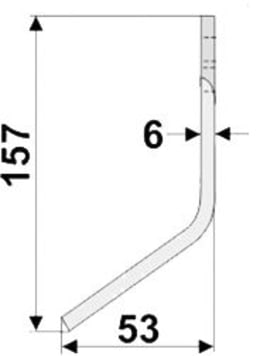 Technische Zeichnung: Industriehof® Fräsmesser links/rechts 157 x 50 x 6 mm, Bohrung 10,5 mm, für Pasquali