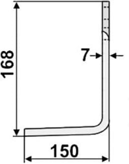 Technische Zeichnung: Industriehof® Fräsmesser links/rechts 168 x 70 x 7 mm, Bohrung 12,5 mm, gewinkelt, für Muratori