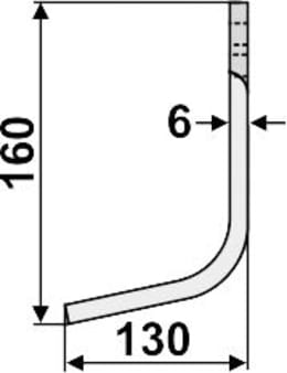 Technische Zeichnung: Industriehof® Fräsmesser links/rechts 160 x 130 x 6 mm, Bohrung 12,5 mm, für Agritalia, Carraro