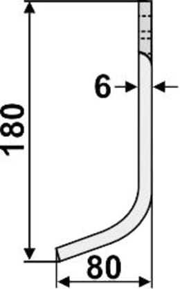 Technische Zeichnung: Industriehof® Fräsmesser links/rechts 180 x 50 x 6 mm, Bohrung 10,5 mm, für Brumital-Agris